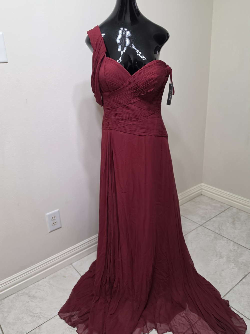 Jovani -One-Shoulder Burgundy Evening Gown